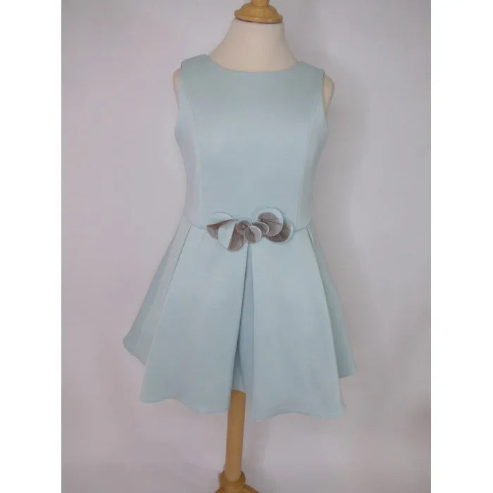 Vestido neopreno verde agua falda tablas - PARDALETS