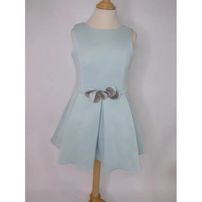 Vestido neopreno verde agua falda tablas - PARDALETS