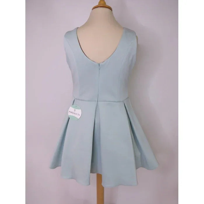 Vestido neopreno verde agua falda tablas - PARDALETS