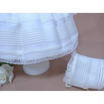 Vestido organza beig con fajin tul rosa - PARDALETS
