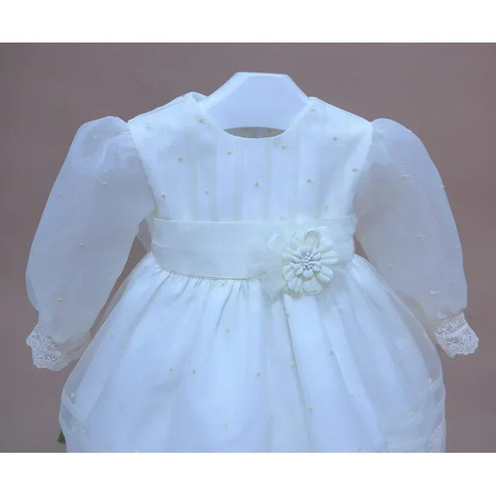 Vestido organza bordada beig y capota - PARDALETS