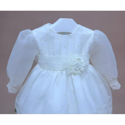 Vestido organza bordada beig y capota - PARDALETS