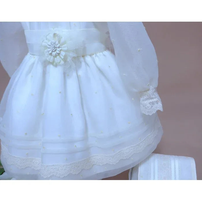 Vestido organza bordada beig y capota - PARDALETS