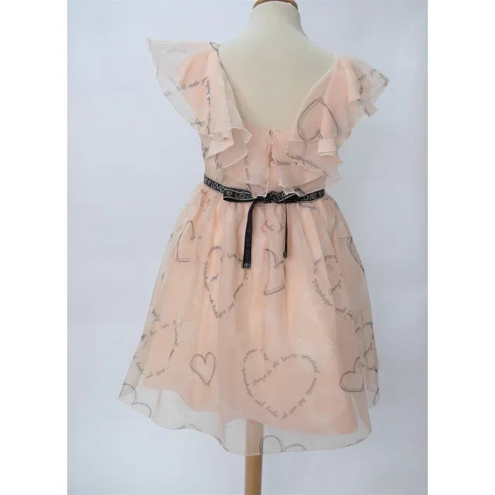 Vestido organza estampada en rosa nude - PARDALETS