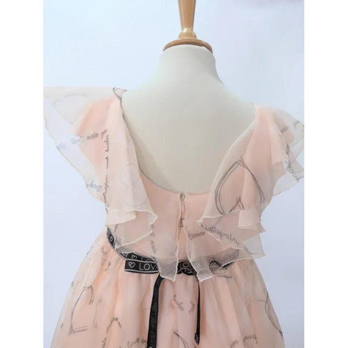 Vestido organza estampada en rosa nude - PARDALETS