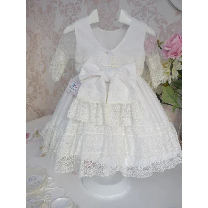 Vestido puntillas y tul bordado blanco - PARDALETS