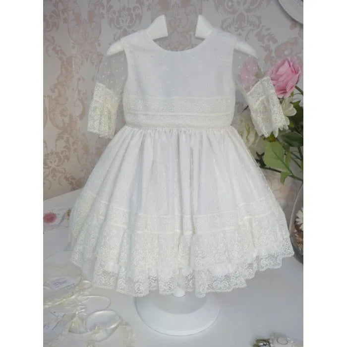 Vestido puntillas y tul bordado blanco - PARDALETS