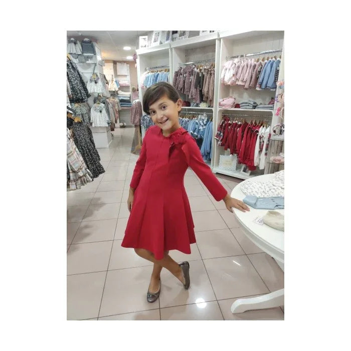 Vestido punto roma rojo detalle floral lateral - PARDALETS