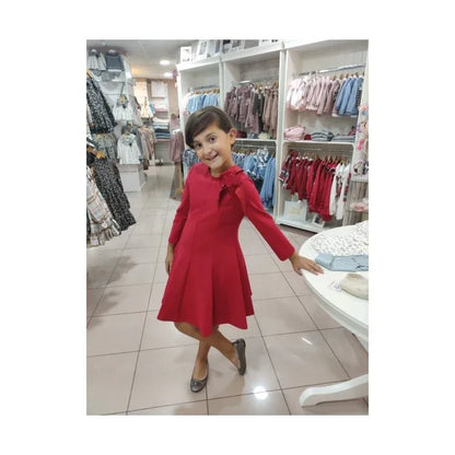 Vestido punto roma rojo detalle floral lateral - PARDALETS