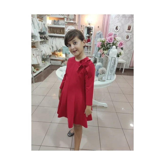 Vestido punto roma rojo detalle floral lateral - PARDALETS