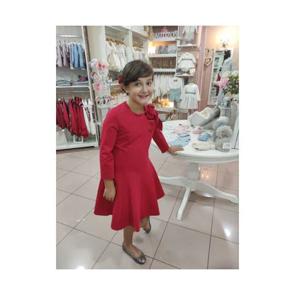 Vestido punto roma rojo detalle floral lateral - PARDALETS