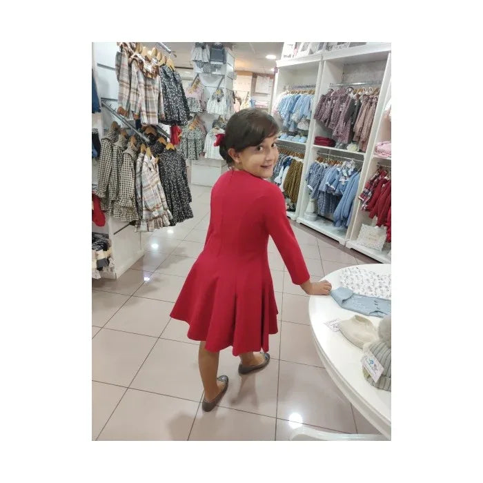 Vestido punto roma rojo detalle floral lateral - PARDALETS