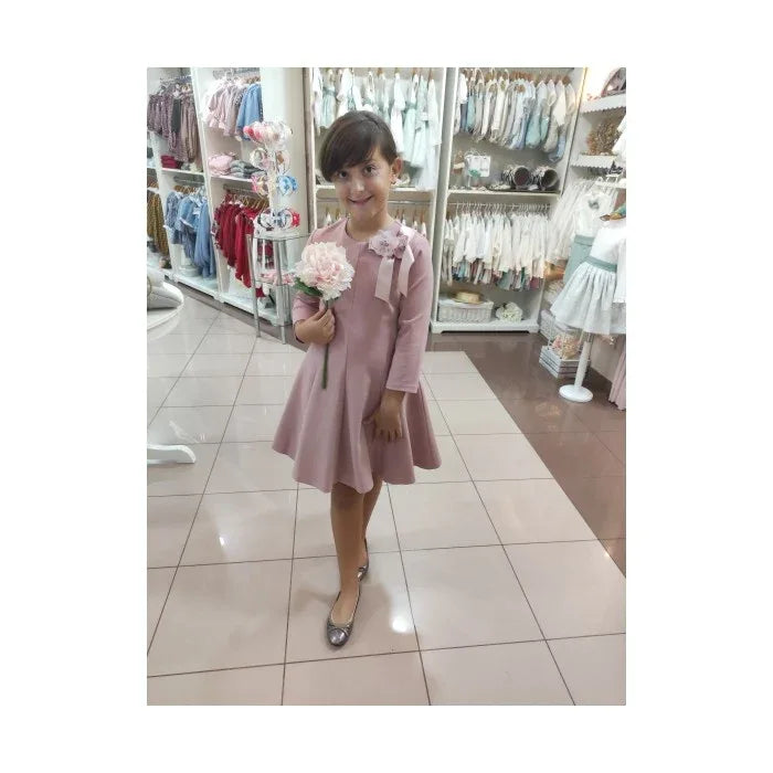 Vestido punto roma rosa maquillaje detalle floral lateral - PARDALETS