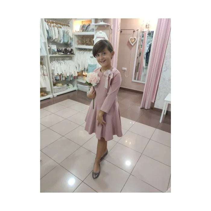 Vestido punto roma rosa maquillaje detalle floral lateral - PARDALETS