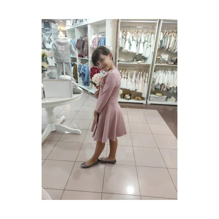 Vestido punto roma rosa maquillaje detalle floral lateral - PARDALETS