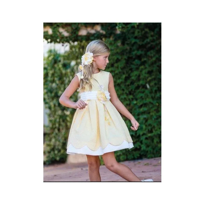 Vestido raso amarillo y blanco roto - PARDALETS