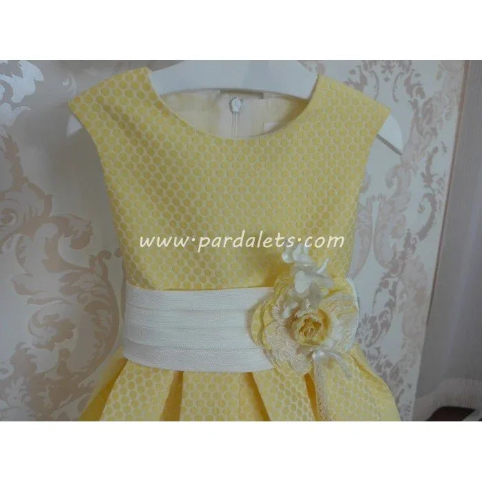 Vestido raso amarillo y blanco roto - PARDALETS
