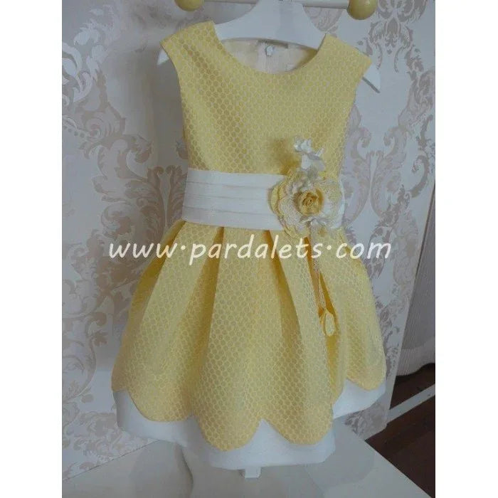 Vestido raso amarillo y blanco roto - PARDALETS