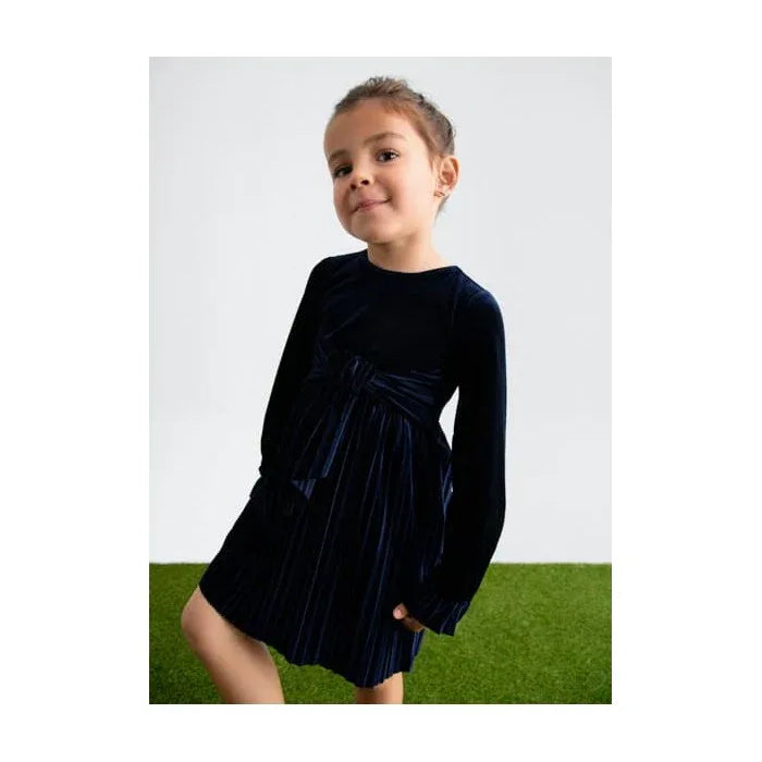 Vestido terciopelo plisado azul marino - PARDALETS