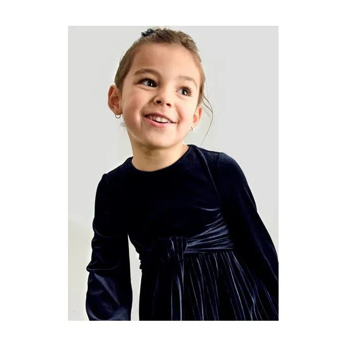 Vestido terciopelo plisado azul marino - PARDALETS