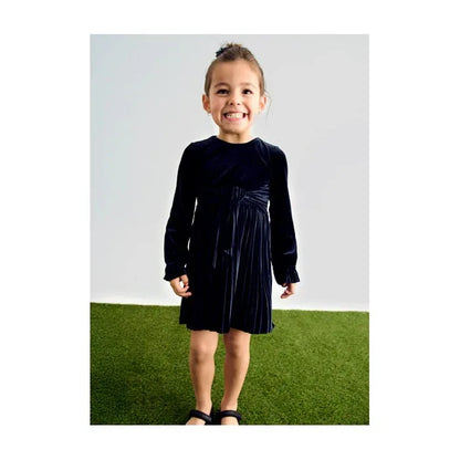 Vestido terciopelo plisado azul marino - PARDALETS