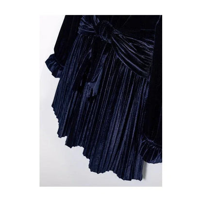 Vestido terciopelo plisado azul marino - PARDALETS