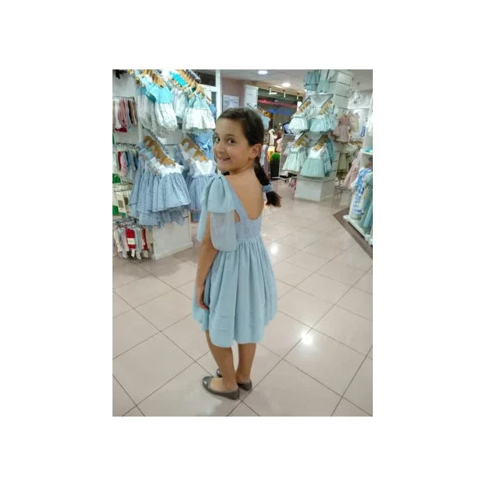 Vestido tirantes azul y cuerpo encaje - PARDALETS