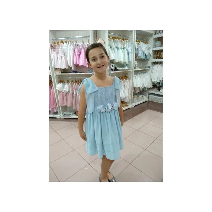 Vestido tirantes azul y cuerpo encaje - PARDALETS