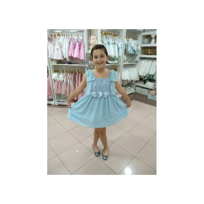 Vestido tirantes azul y cuerpo encaje - PARDALETS