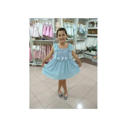 Vestido tirantes azul y cuerpo encaje - PARDALETS