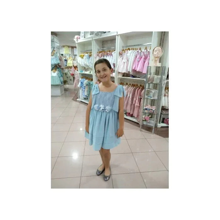 Vestido tirantes azul y cuerpo encaje - PARDALETS