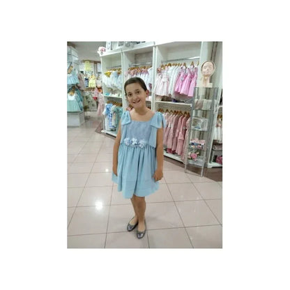 Vestido tirantes azul y cuerpo encaje - PARDALETS