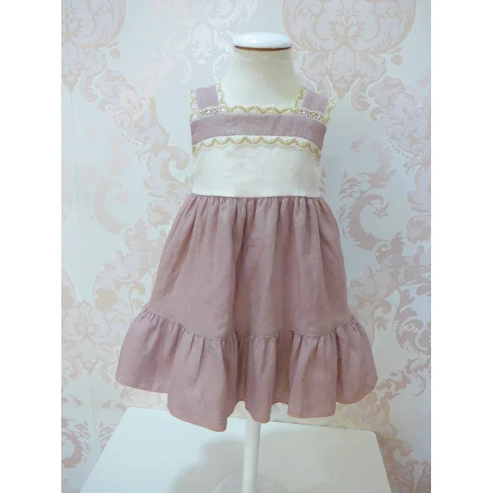 Vestido tirantes lino malva con puntillas - PARDALETS