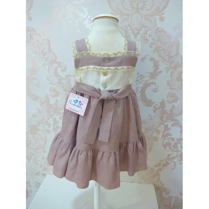 Vestido tirantes lino malva con puntillas - PARDALETS