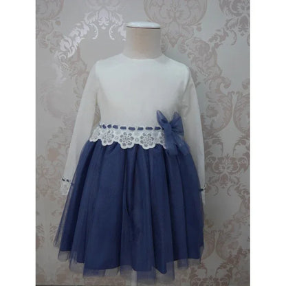 Vestido tul beig y azul marino con lazo - PARDALETS
