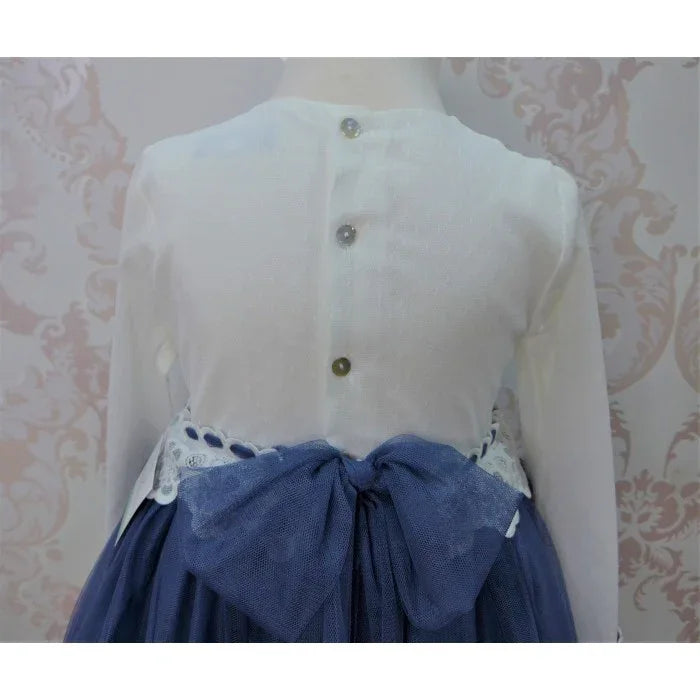 Vestido tul beig y azul marino con lazo - PARDALETS