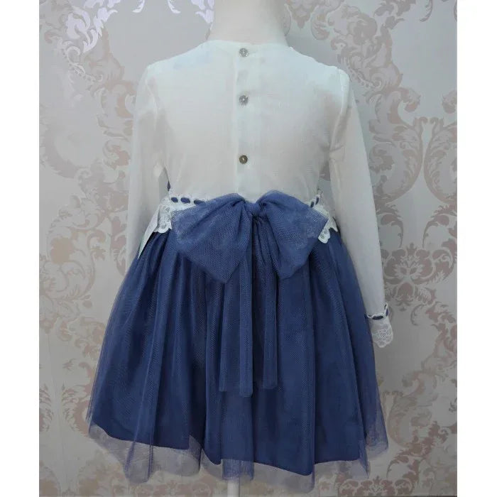 Vestido tul beig y azul marino con lazo - PARDALETS