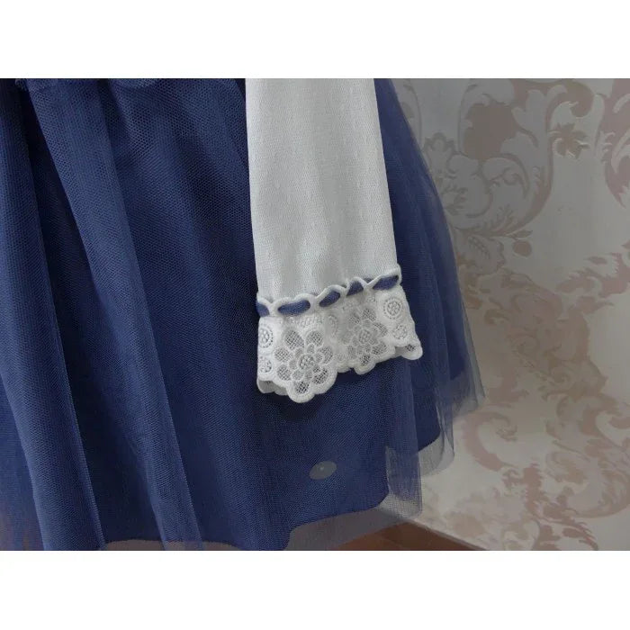 Vestido tul beig y azul marino con lazo - PARDALETS