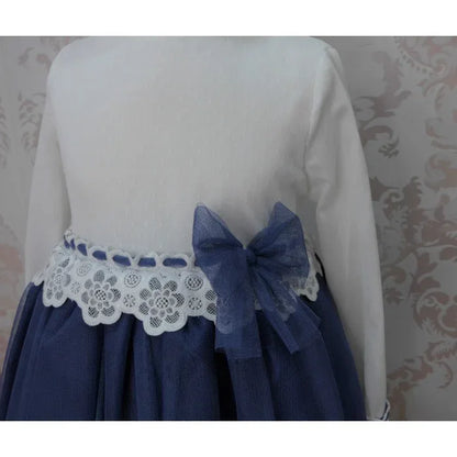 Vestido tul beig y azul marino con lazo - PARDALETS