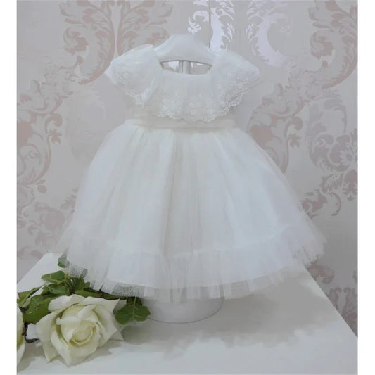 Vestido tul blanco roto con puntilla bordada - PARDALETS