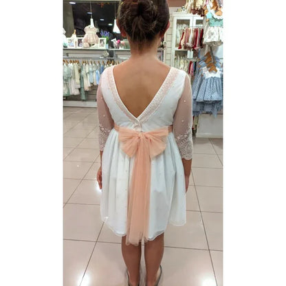 Vestido tul bordado salmón Deva - PARDALETS