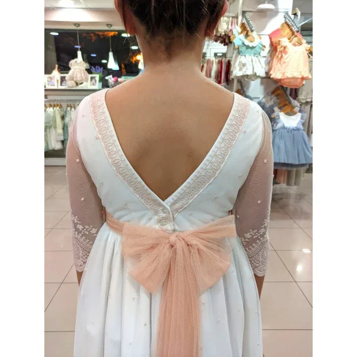 Vestido tul bordado salmón Deva - PARDALETS