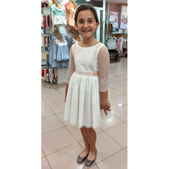 Vestido tul bordado salmón Deva - PARDALETS