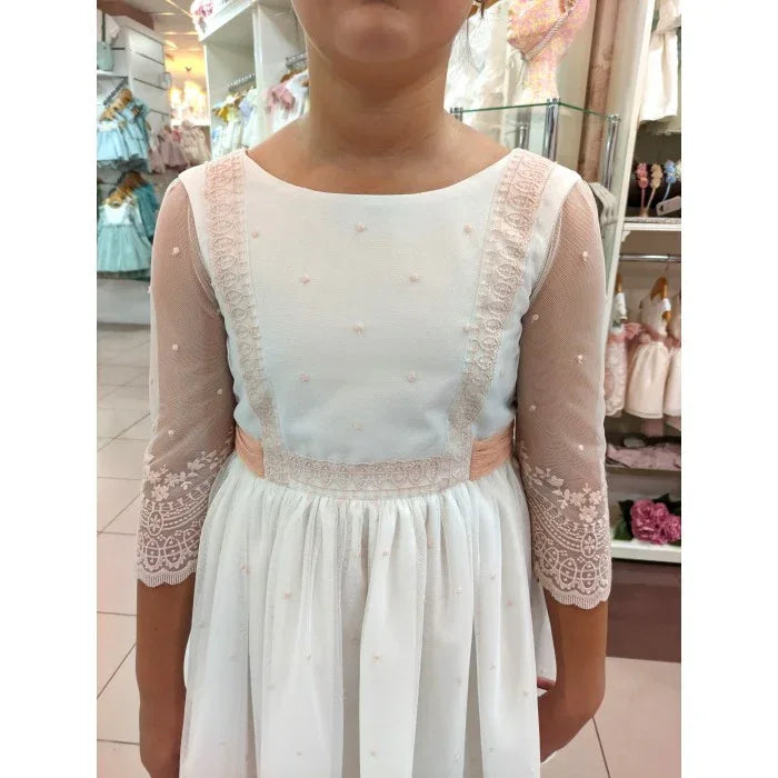 Vestido tul bordado salmón Deva - PARDALETS