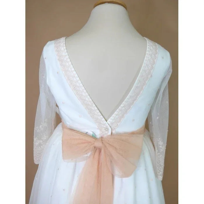 Vestido tul bordado salmón Deva - PARDALETS