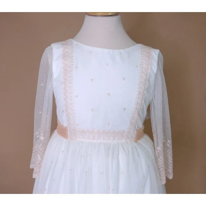 Vestido tul bordado salmón Deva - PARDALETS