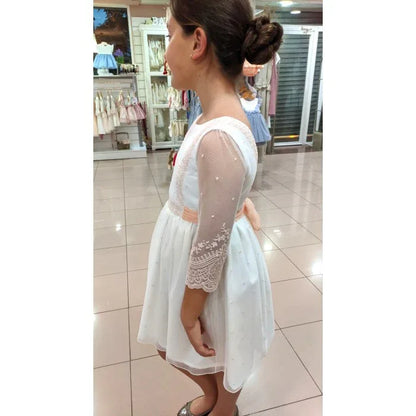 Vestido tul bordado salmón Deva - PARDALETS