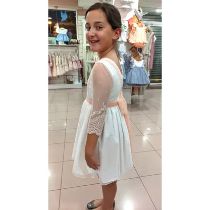 Vestido tul bordado salmón Deva - PARDALETS