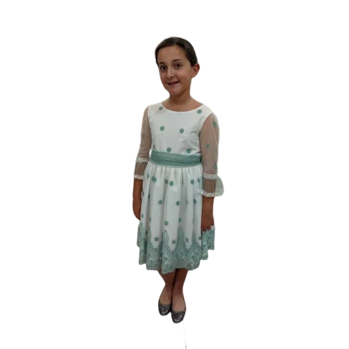 Vestido tul bordado verde Eire - PARDALETS