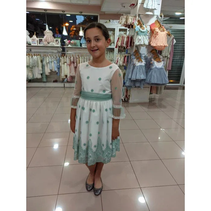 Vestido tul bordado verde Eire - PARDALETS